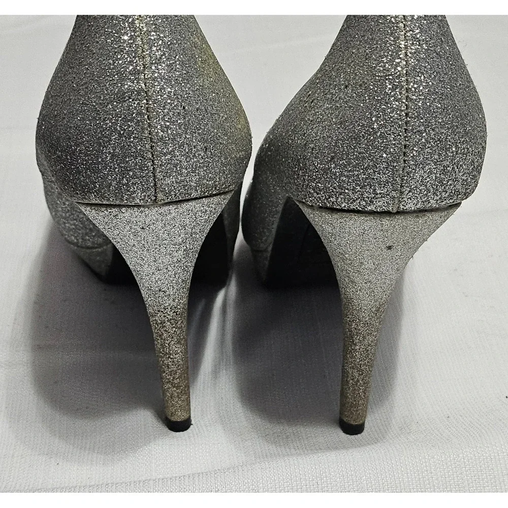 Fioni Luster Silver Glitter Peep Toe Platform Stiletto Heels Shoes Womens 7.5‎